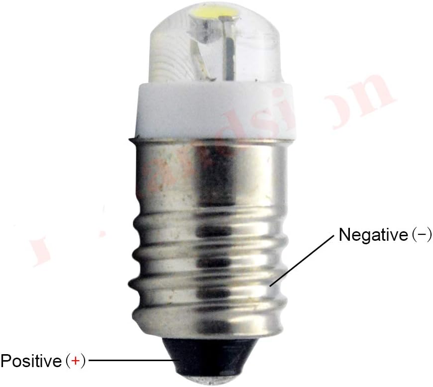 Ruiandsion 2pcs E10 LED Bulb DC 6-12V 0.5W 6000K White 100LM LED Bulb for Torchlight Flashlight Torch Headlight,Negative Earth - Image 5