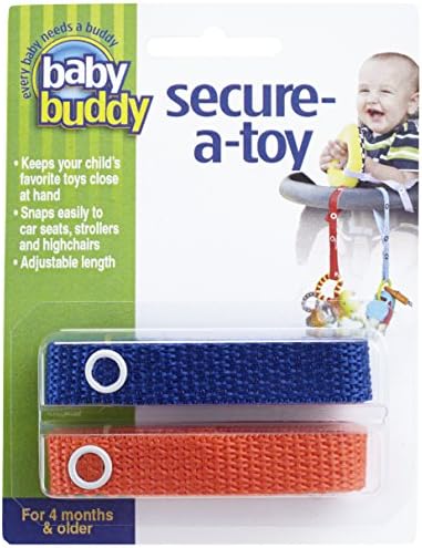 Baby Buddy Secure-A-Toy, Safety Strap Secures Toys, Teether, or Pacifiers to Strollers, Highchairs, Car Seats—Adjustable Length to Keep Toys Sanitary Clean Royal-Orange 2 Count