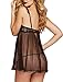Svuencio Womens Sexy Two Piece Polka Dot Mesh Cupless Dress Babydoll Lingerie Set,Black,Medium