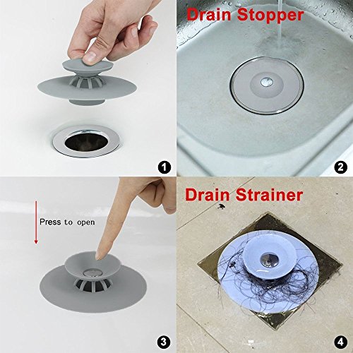 3pcs Shower Drain Stopper Plug Bathtub Cover Portable Silicone Hot Bath Tub Sink Strainers Protectors Good Grips Hair Catchers for Floor, Laundry, Kitchen and Bathroom, 2 in 1 Stop & Filters - Thumbnail 4