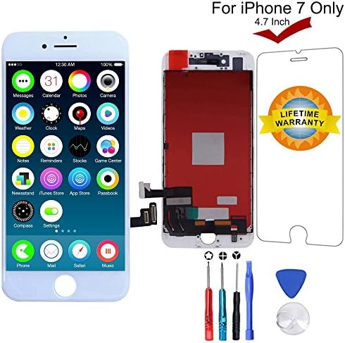 iPhone 7 Screen Replacement (White), LCD Screen Digitizer Display Frame Assembly Kit with 3D Touch & Repair Tools + Glass Screen Protector, iPhone 7 4.7 Inch Only