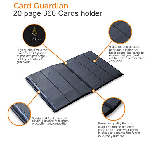 Card Guardian - 9 Pocket Black Trading Card Album 360 Side Loading Pocket Binder for Trading Card Games TCG