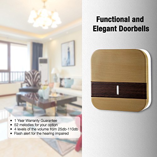 Wireless Doorbell, Doorbell Kit Included Battery, Plug in Cordless Door Chime Kit, Wirless Doorbell Kit Support MP3 Doorbell with 1000-feet Range, 52 Chimes, Waterproof Button, appropriate for Plug in Door Entry Bell, Ring Doorbell, Electri