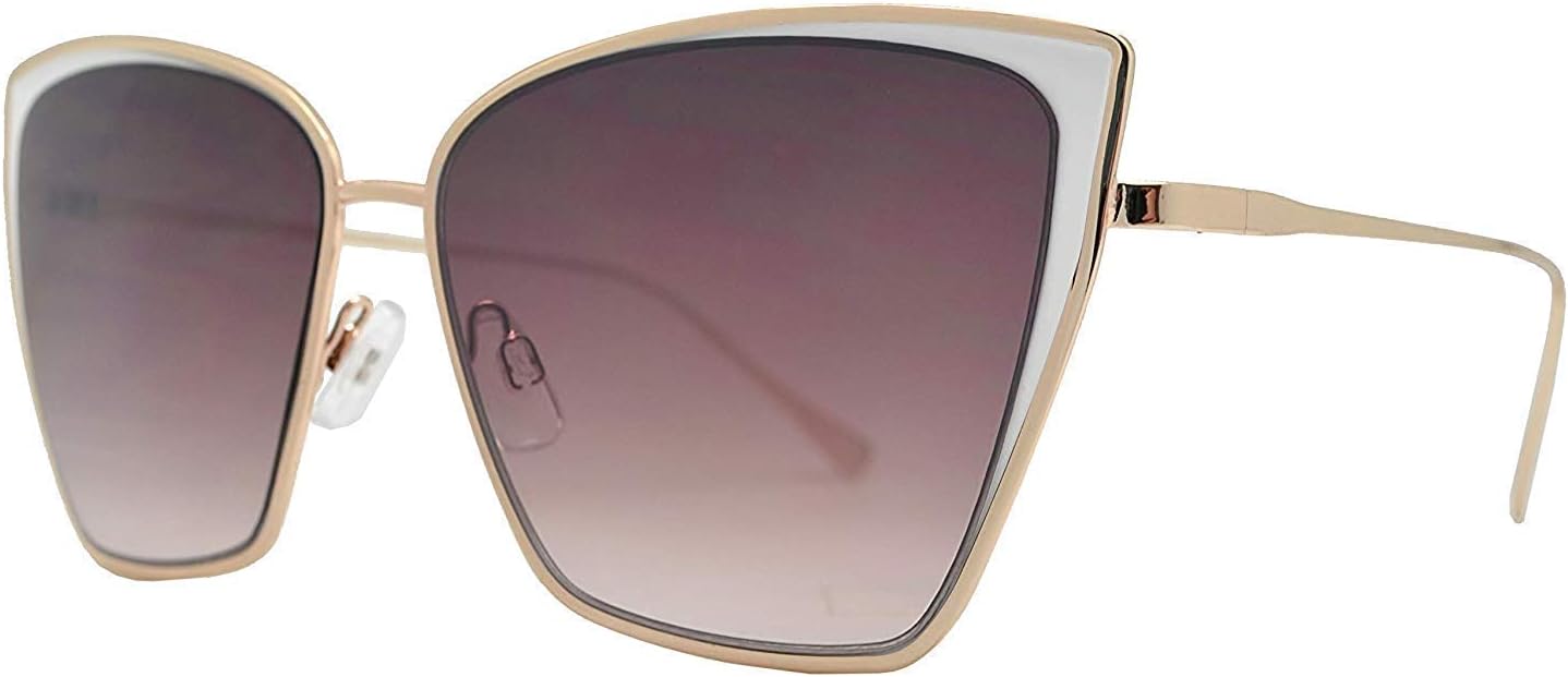 Modern Metal Boxed Cat Eye Flat Lens Sunglasses for Women Fashion Mirrored Lens
