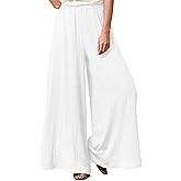 Hisanny Womens Plus Size Linen Pants Wide Leg Palazzo Trousers High Elastic Waist Flowy Culottes with Pockets