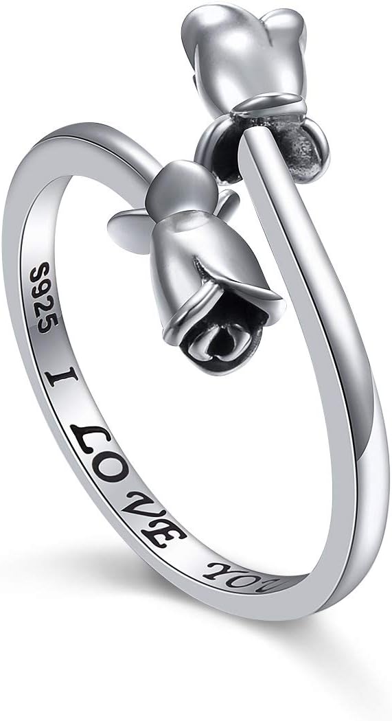 Alphm Rose Flower Ring for Women S925 Sterling Silver Adjustable Wrap Open Ring