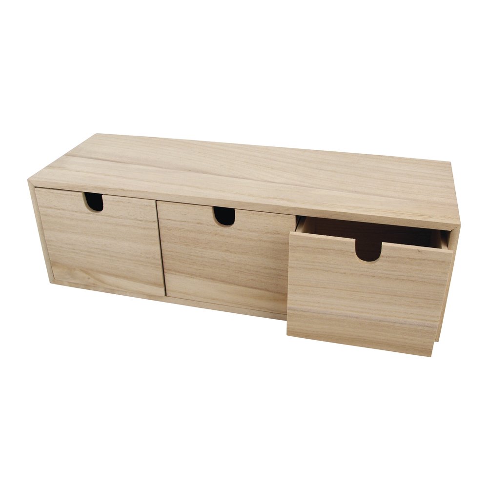 RAYHER HOBBY Wooden Organizer with Pull-out Drawers, 3-Drawer Storage Box, Natural Wood, 37.5 x 13 x 11.5 cm, 6190300