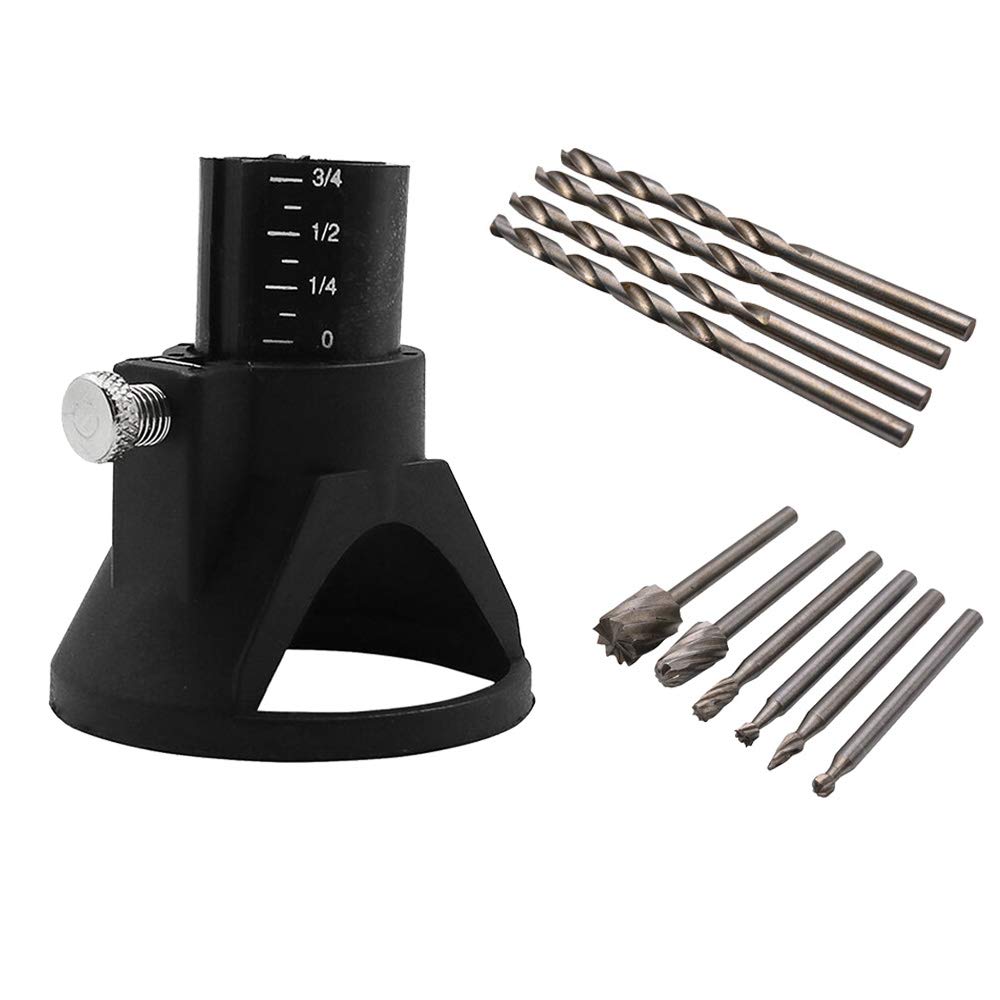 Saipor Drill Carving Rotary Locator Set Multipurpose Cutting Guide Kit with 6pcs 1/8”(3mm) Shank HSS Routing Router Bits and 4pcs Twist Drill Bit for Rotary Tools