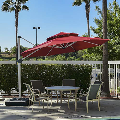 PURPLE LEAF 12 Feet Double Top Round Deluxe Patio Umbrella Offset