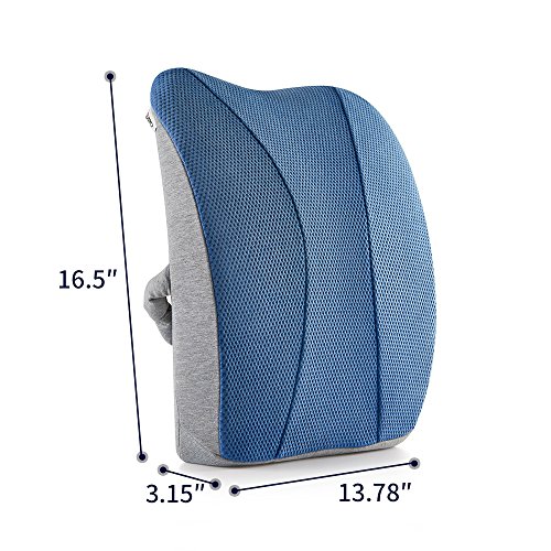 Jiaao Large Lumbar Support Memory Foam Pillow - Orthopedic Design Relieves Lower Back Pain, Back Cushion for Car & Office Chairs, Breathable Cover, Adjustable Strap (Light Blue) - Thumbnail 5
