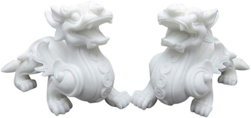 Romoyy Chinese Feng Shui PiXiu/PiYao Statues,White Marble Stone Decor Prosperity Figurine Home and Office,Attract Wealth and Good Luck,One pair
