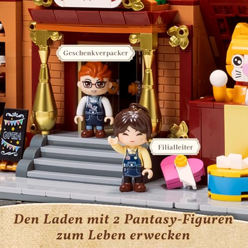 PANTASY Geschenkeladen Clamping Building Blocks Set for Adults, Motorised European Fairy Tale House with Carousel, Ferris Wheel, Hinged Back Panel and Detailed Interior, Modular Building Display