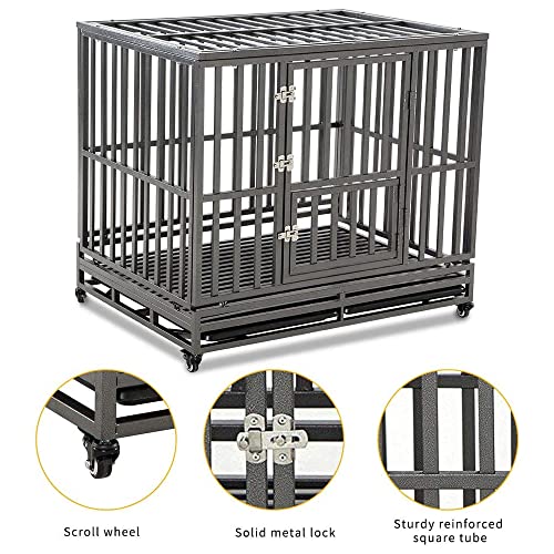 LUCKUP Heavy Duty Dog Cage Metal Kennel And Crate For Medium And Large Dogs, Pet Playpen With