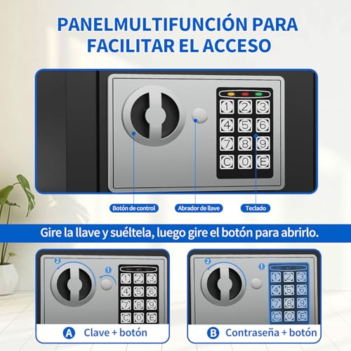 Caja fuerte,Caja Fuerte Pequeña Electrónica de Seguridad Digital,Caja De Seguridad,23cm X 17cm X 17cm,Acero Reforzado,Incluye 2 llaves y Baterias,Caja De Seguridad,Dormitorio,Oficina (23 * 17 * 17cm)