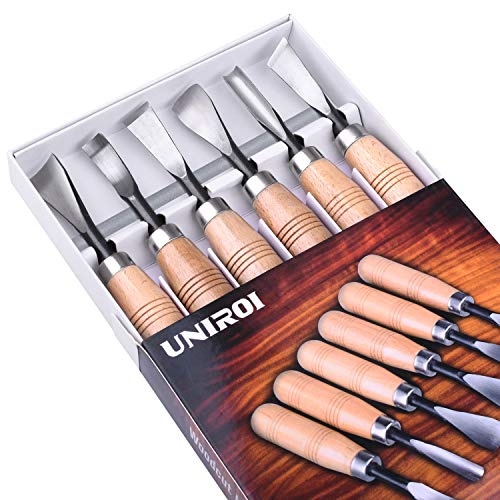 UNIROI Wood Carving Tools Knife Kit with Whetstone, 6pcs Wood Carving Chisel Set for DIY Art Craft Wood Carving Root Carving Ideal for Beginner and Professionals UF001