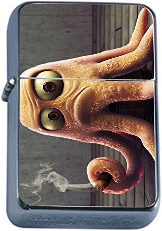Flip Top Oil Lighter Funny Smoking Animal S8 Smoking Octopus Includes Silver Case