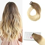 Moresoo 18 Inch 100 Remy Human Hair Tape in Extensions 50G/20PCS Color #6 Medium Brown Fading to #613 Bleach Blonde Extensions Glue in Tape on Remy Hair Extensions