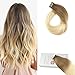 Moresoo 18 Inch 100 Remy Human Hair Tape in Extensions 50G/20PCS Color #6 Medium Brown Fading to #613 Bleach Blonde Extensions Glue in Tape on Remy Hair Extensions