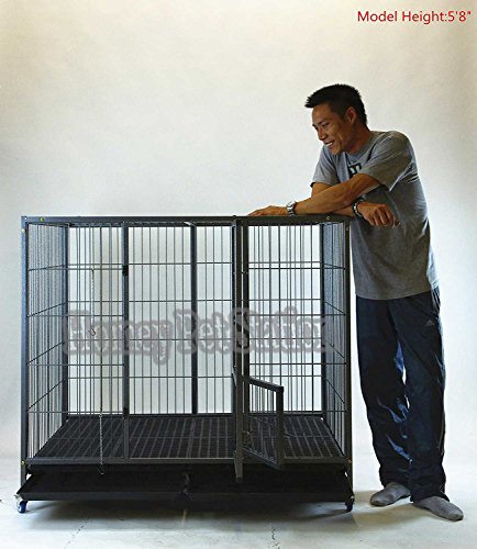 Homey Pet-49 Extra Large Heavy Duty Metal Dog Cage w/Plastic Floor Grid, Casters, Pull Out Tray and Feeding Door: L 49" x W 37" x H44