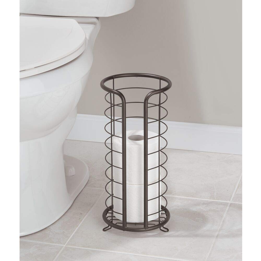 mDesign Decorative Metal Free Standing Toilet Paper Holder Stand with