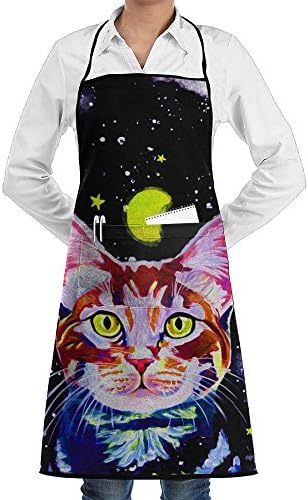 Colorful Galaxy CAT Bib Apron With Pockets Kitchen Apron Cooking Apron Chef Apron For Cooking Grill Baking And BBQ
