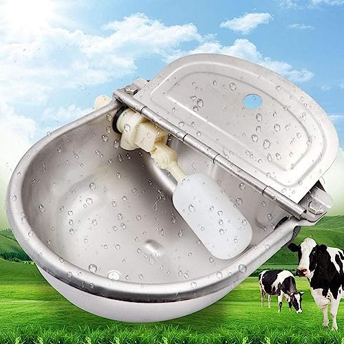 Automatic Cattle Drinker Large Capacity Stainless Steel Automatic Bowl Cattle Drinking Bowl for Horses Goats with Adjustable Float Valve and Drainage Hole