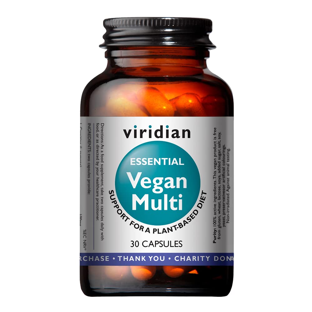 Viridian - Essential Vegan Multivitamin - 30 Caps | Balanced Formula for Plant-Based Diets | Vitamin B12, Iron, Zinc & Vitamin C | 27 Essential Vitamins & Minerals | Nutritionist Formulated