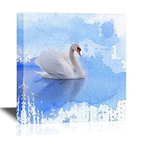 Canvas Wall Art - A White Swan on Blue Watercolor Style Background - Gallery Wrap Modern Home Art | Ready to Hang - 12x12 inches