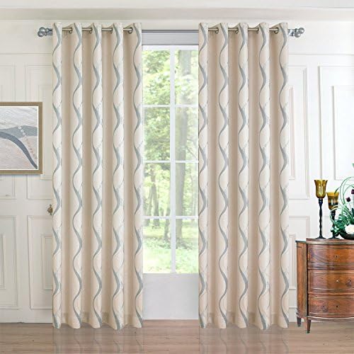 KoTing Home Fashion Polyester Modern Simple Style Elegant Blue-Grey and Silver Wave Curve Geometry Jacquard Window Curtains Drapes Grommet Top,1 Panel,42 by 96-Inch