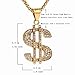 HZMAN Mens Gold Plated Dollar Sign Stainless Steel Pendant Necklace,Cz Inlay,with Free Hip hop Chain 22+2