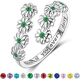 LYTTMAB Birthstone Ring Daisy Ring Sunflower Ring For Women, Sterling S925 Silver Birth Flower Ring, I Think Of You Every Daisy Ring, Sunshine Ring Spoon Ring, Open Ring, Adjustable Ring