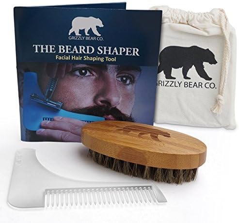 Transparent Beard Shaper Template Tool with BONUS: 100% Bamboo Handle Boar Bristle Beard Brush for Beard Grooming |Beard Shaping Tool for Styling Neckline, Line Up, Edging, Goatee, and Side Burns