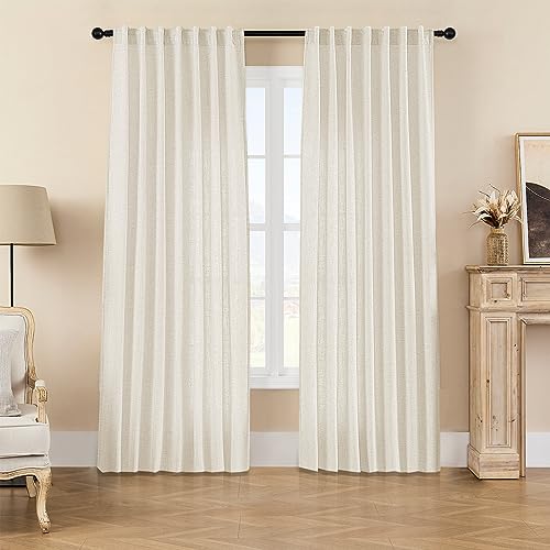 Joydeco Linen Curtains 2 Panel Set,Light Filtering, Ivory on Linen Curtains 84 Inch Curtains for Living Room, Cream Drapes 84 Inches Long Rod Pocket Back Tab Curtains (84 L x 37 W)