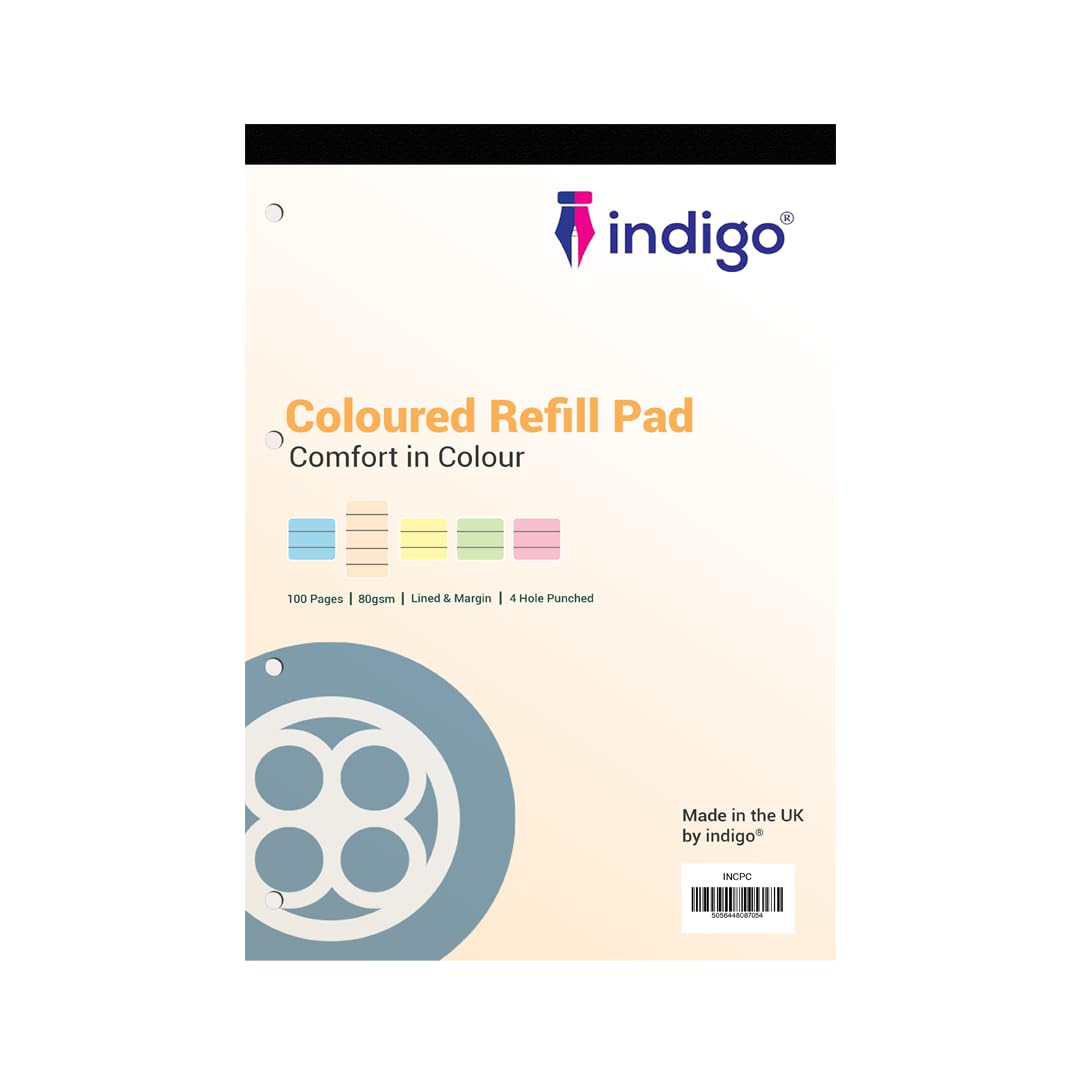 indigo® Dyslexia Pad A4 Coloured 8mm Lined & Margin 100 Pages Tinted Refill Pad (Cream, Single Pack)