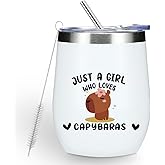 Cute Funny 12 oz Tumbler, Wine Tumbler Insulated Wine Glass with Lid, Capybara Gifts for Women Girls Capybara Decor Stuff for Friend Daughter Sister Bestie Animal Lover Friendship Christmas Birthday