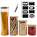 Canister Set of 4 | Glass Jars with Airtight Bamboo Lids | Kitchen Canisters for Food Storage | Ideal as Pasta, Cereal, Coffee, Flour, Sugar Container for Pantry | Bonus 48 Labels and Marker