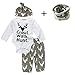 FEITONG Newborn Infant Baby Boy's Print Romper Tops+Long Pants +Hat (6-12 Months) White