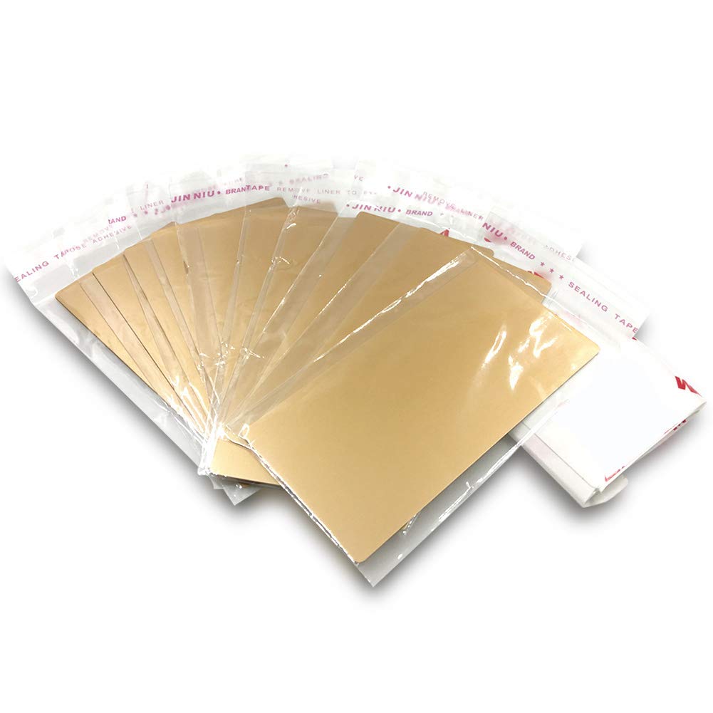 Ebamaz Anodized Aluminium Mount Metal Plate Etching Sheets 100X50X0.5mm Round Corner with Adhesive for Laser Engrave (Gold,10PCS,Blank)