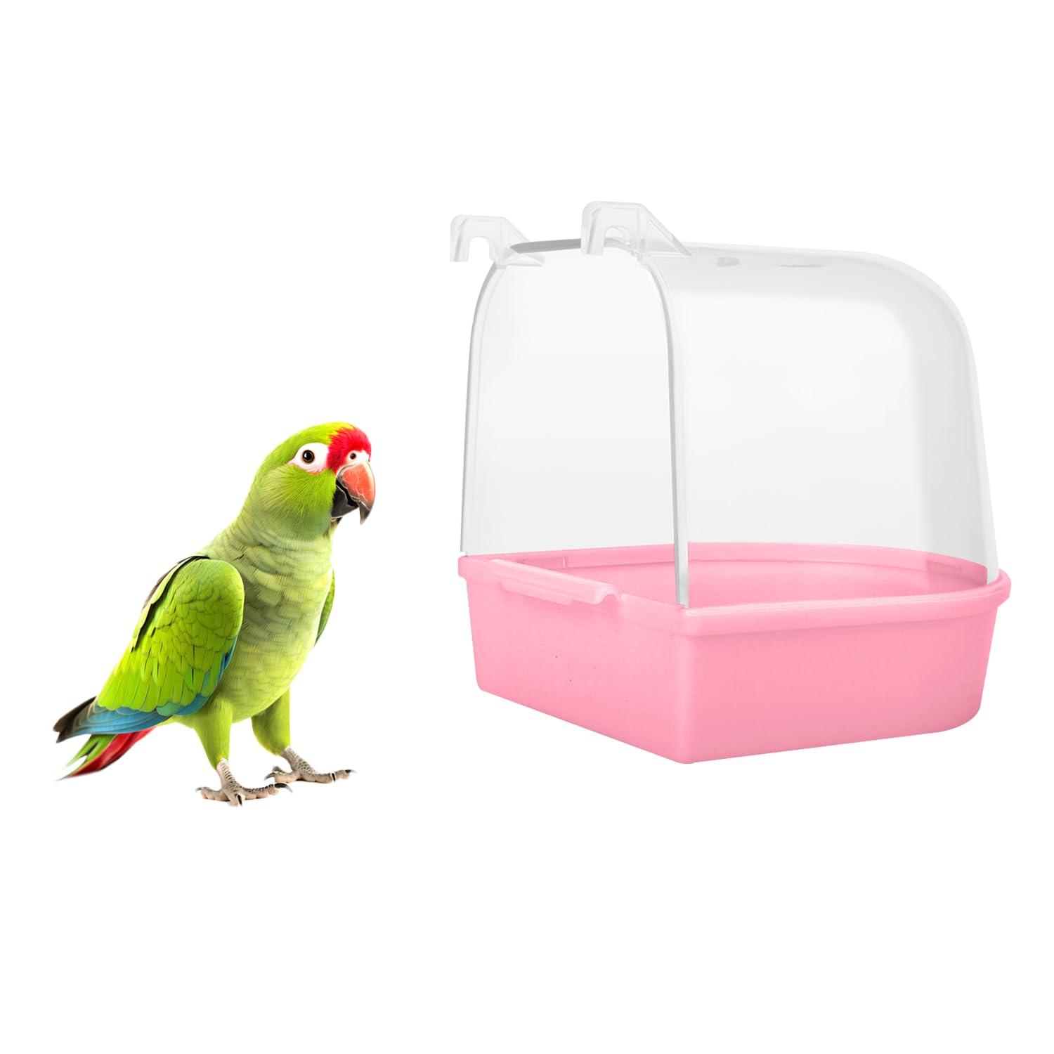 MEISH Bird Bath Tub Pet Bird Bath Box with Hooks Bird Cage Hanging Bathtub Bird Cage Accessory Supplies for Parrot Canary Budgies (Pink)