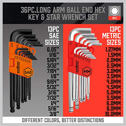 HORUSDY Allen Wrench Set, Hex Key Set Long Arm Ball End Hex Wrench Set