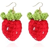Cute Wool Strawberry Drop Earrings,Knitting Wool Fruit Strawberry Dangle Earrings Woolen Yarn Earrings Winter Jewelry for Women
