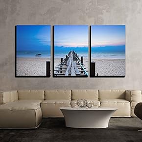3 Piece Canvas Wall Art - Wood Bridge - Modern Home Art Stretched and Framed Ready to Hang - 16"x24"x3 Panels