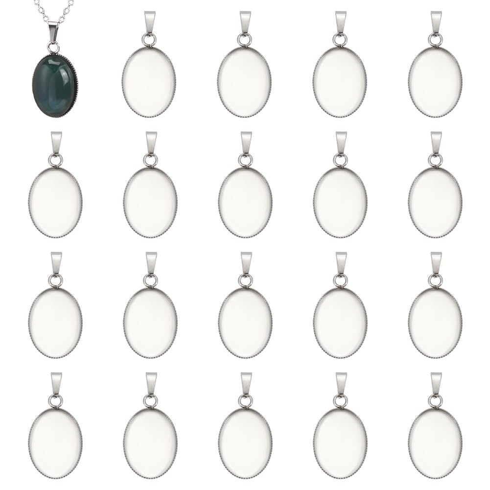 UNICRAFTALE 20pcs 13.5x18mm Oval Pendant Cabochon Settings Stainless Steel Milled Edge Bezel Cups Oval Tray Pendants Cabochon for Women Necklaces Jewelry Making Hole 3x5mm