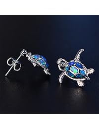 Vanessa - Pendientes con diseño de tortuga marina de ópalo azul