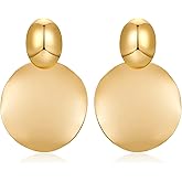 Gold Disc Drop Earrings for Women – Chunky Round Hammered Geometric Dangle Jewelry, Lightweight Statement Earrings for Special Occasions