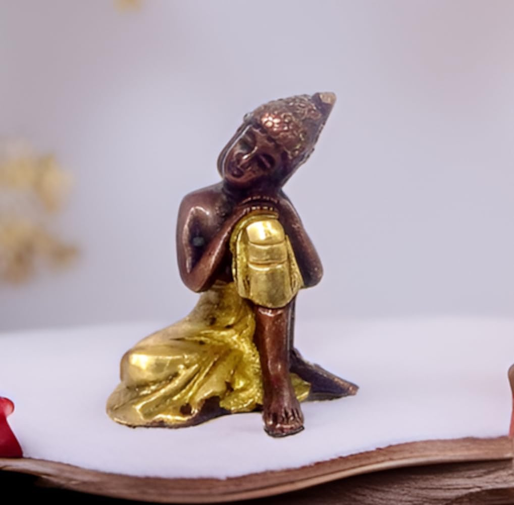 Purpledip Brass Idol Resting Buddha in Unique Copper Gold Finish (11948)