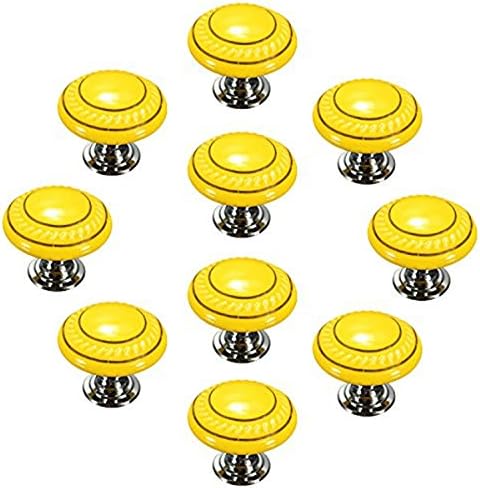 Choubao Yellow Unique Decorative Ceramic Knobs Drawers Closet Wardrobe Cupboard Cabinet Kitchen Door Pulls and Handles Seven Colors Available - 10PCS