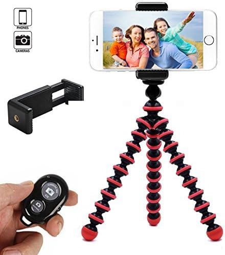 Lanbang Portable Tripod for iphone Flexible Tripod Phone Tripod with Remote (Black/Red)