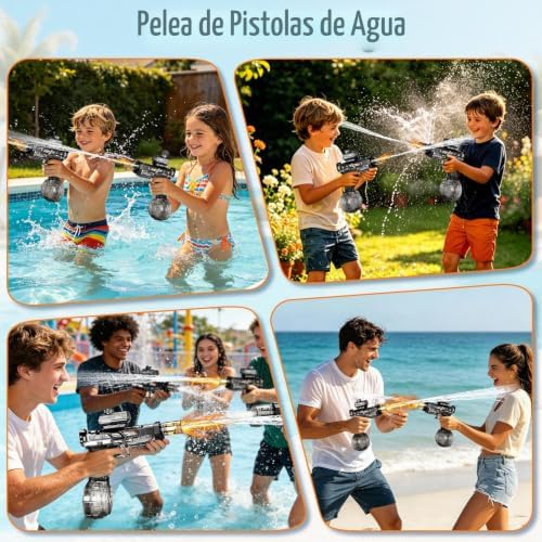 Pistola de água eletrónica para crianças adultos, pistola automática de água com luz que simula uma chama, pistola motorizada de água de longo alcance brinquedos para festas de praia na piscina para rapazes e raparigas