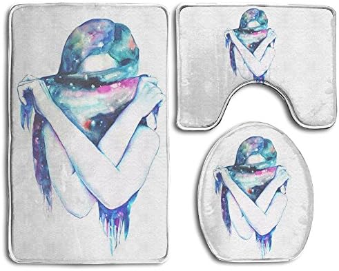 HVFTHFG 3 Pcs/set Bathroom Non-Slip Masked Woman Style Pedestal Rug + Lid Toilet Cover + Bath Mat